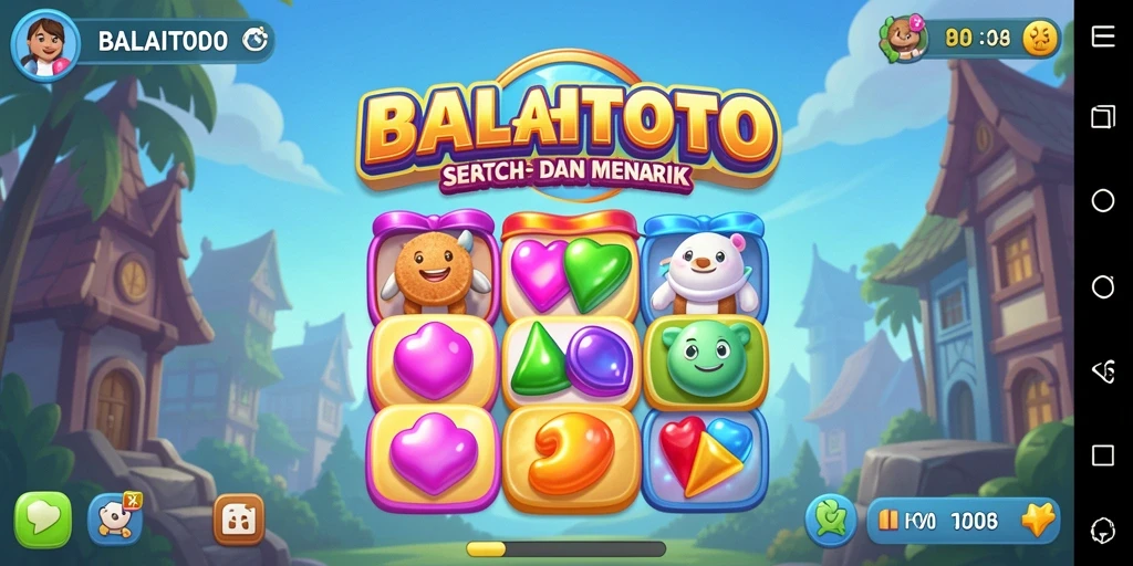 Tampilan gameplay seru dalam BALAITOTO dengan berbagai permata berwarna-warni.