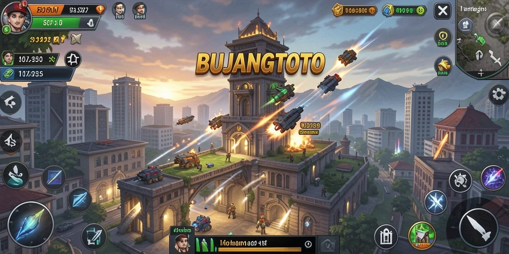 Tampilan gameplay <strong>BUJANGTOTO</strong> yang menarik dan menantang dalam pertahanan menara.