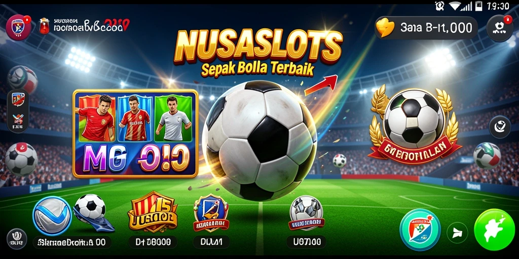 Tampilan gameplay NUSASLOTS dengan tema sepak bola yang menarik.
