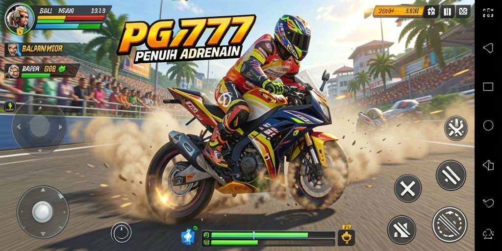 Screenshot PG777 menampilkan balapan motor yang mendebarkan dan grafik memukau.